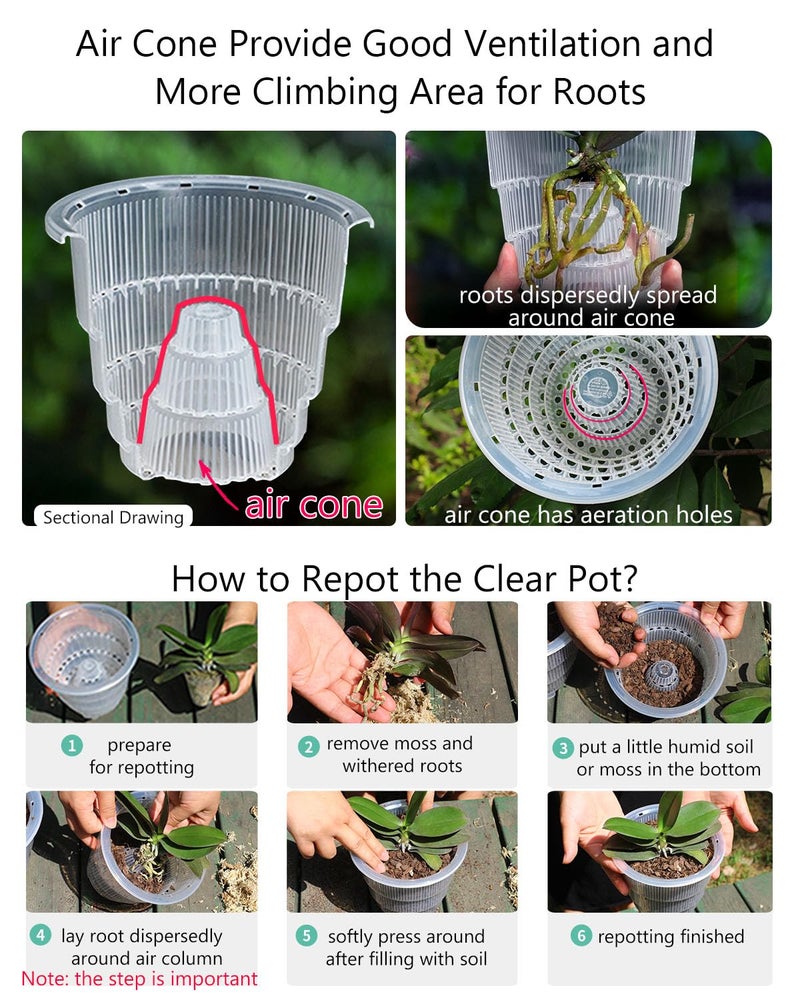 Meshpot 5 inch Orchid Pots with Holes for Repotting with Excellent Airflow, Set of 1, Double Layer Plastic Imitate Ceramic Orchid Planter, Clear Orchid Pot Match Decorative Orchid Container - Image 5